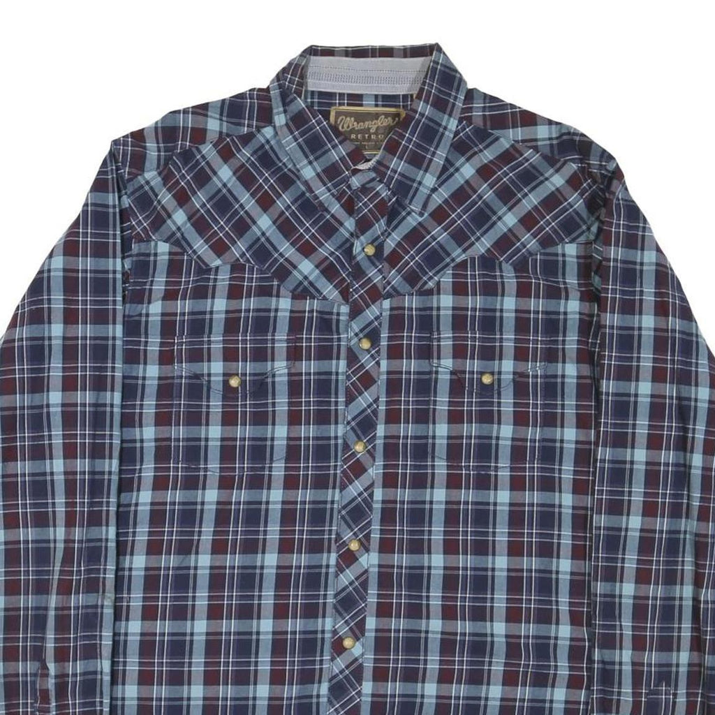 WRANGLER Mens Blue & Brown Check Long Sleeve Shirt L Western Style