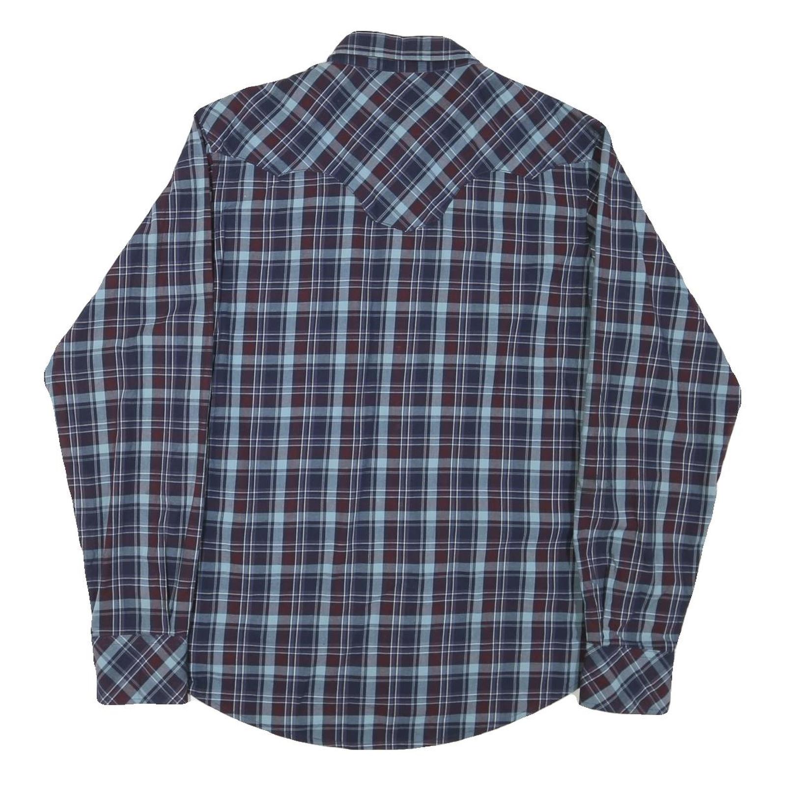 WRANGLER Mens Blue & Brown Check Long Sleeve Shirt L Western Style