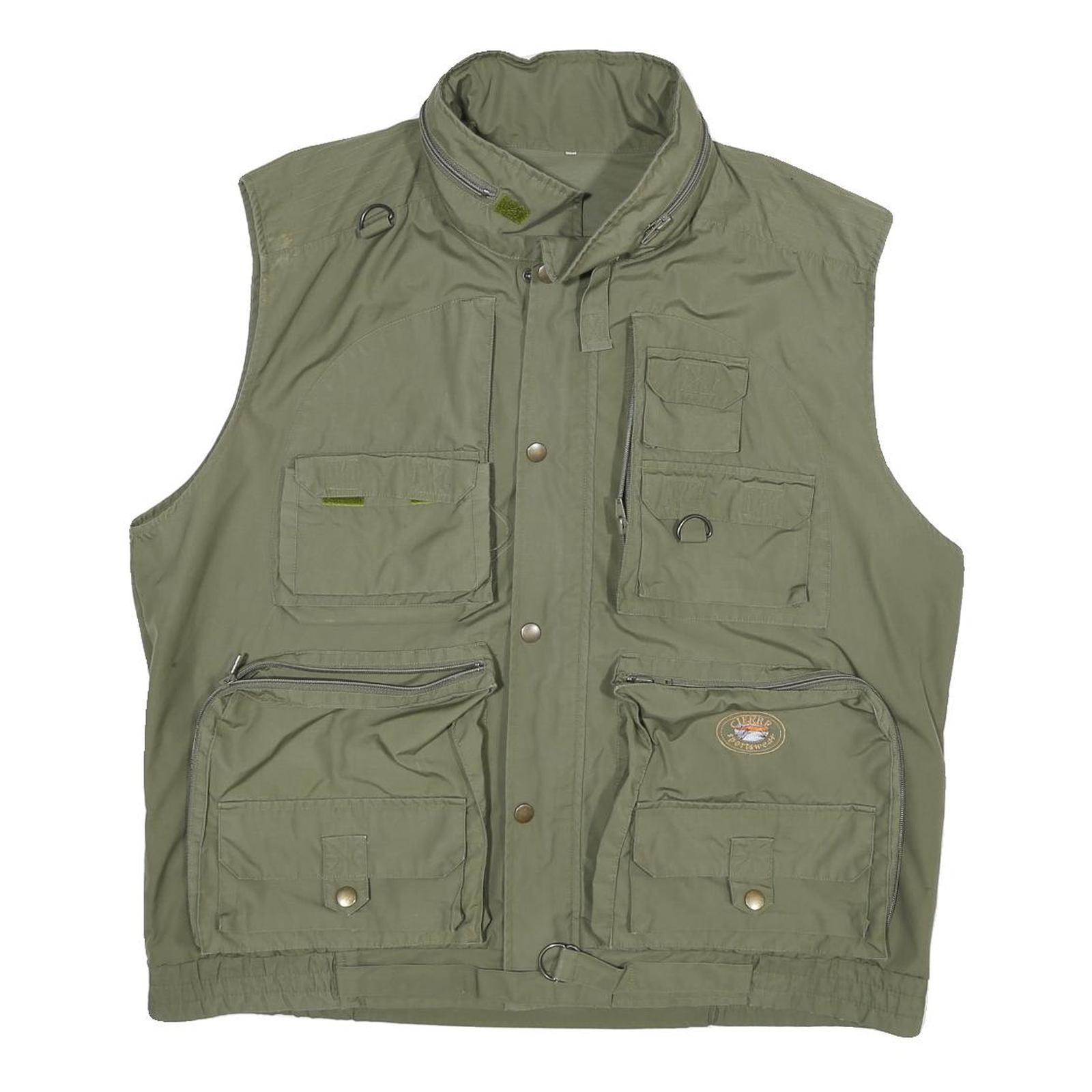 CIERRE SPORTWEAR Mens Green Utility Cotton Blend Gilet L Lightweight Zip Pocket