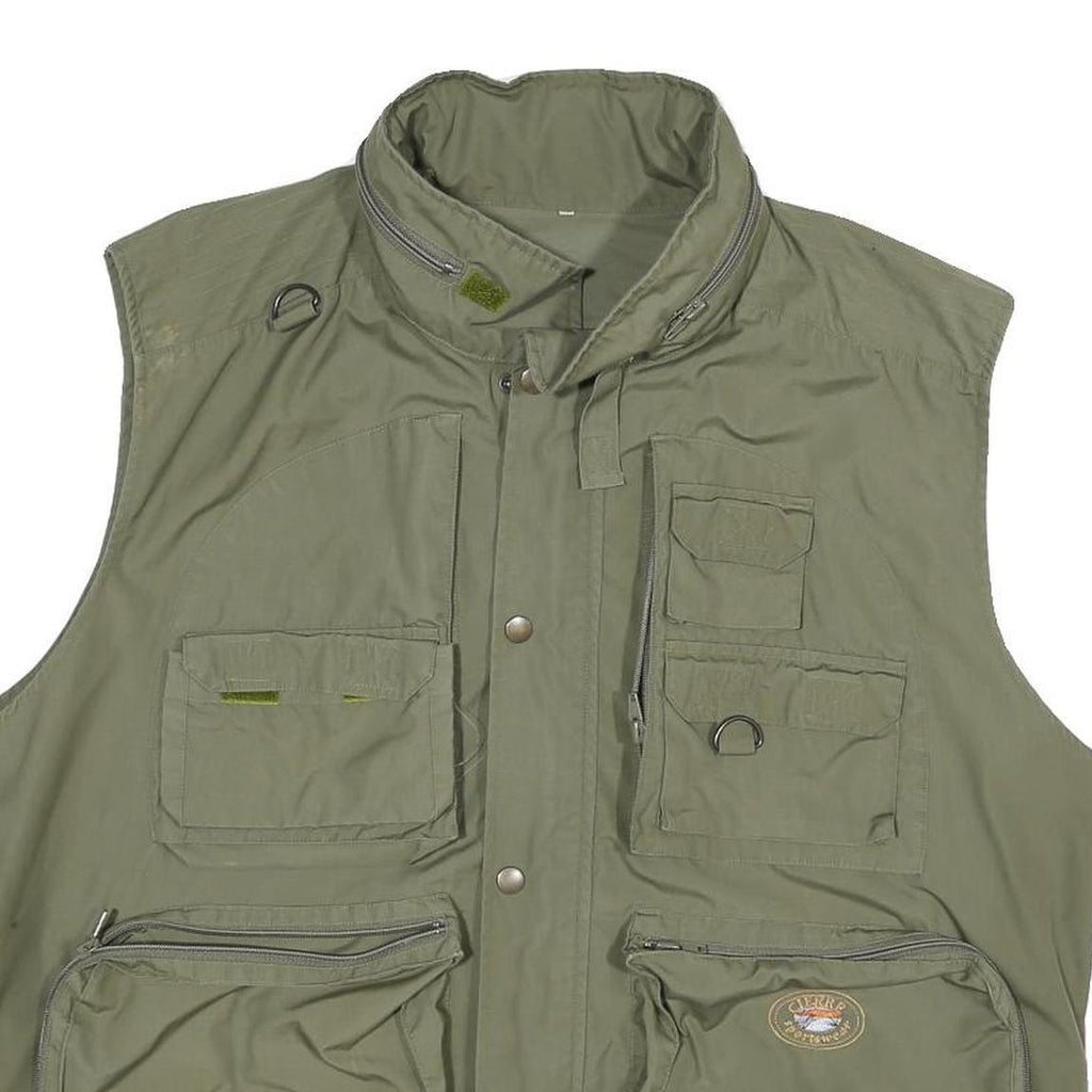CIERRE SPORTWEAR Mens Green Utility Cotton Blend Gilet L Lightweight Zip Pocket