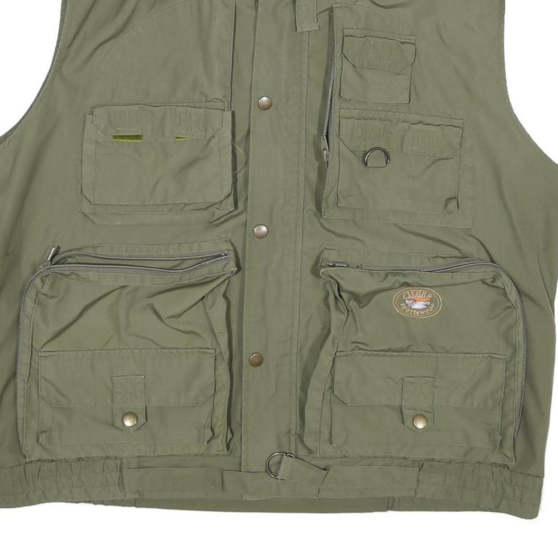 CIERRE SPORTWEAR Mens Green Utility Cotton Blend Gilet L Lightweight Zip Pocket
