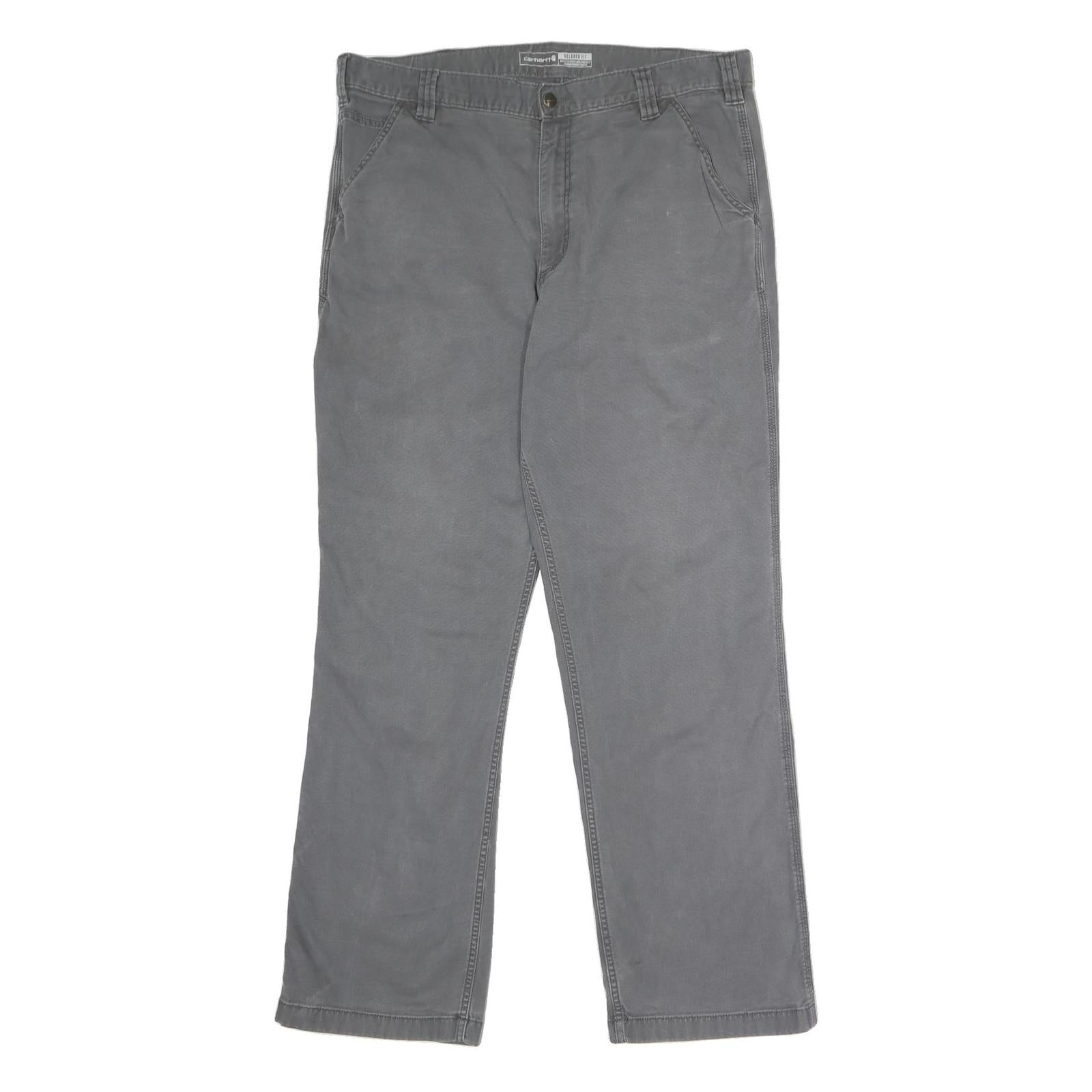 CARHARTT Mens Relaxed Grey Cotton Blend Trousers W38 L34 Workwear Utility Zip