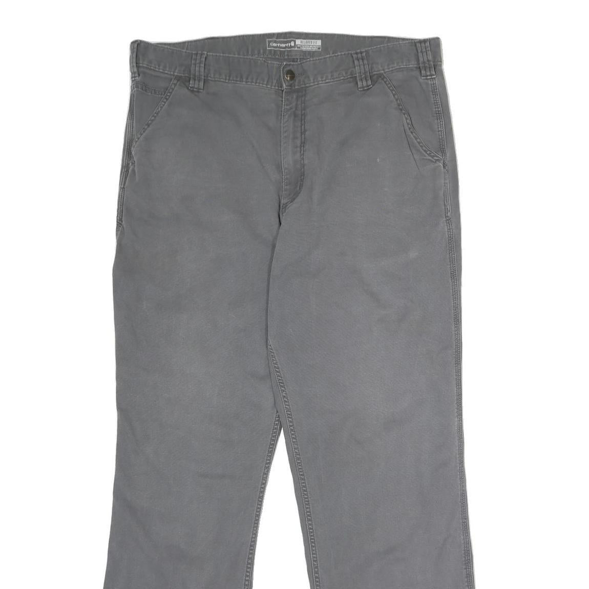 CARHARTT Mens Relaxed Grey Cotton Blend Trousers W38 L34 Workwear Utility Zip