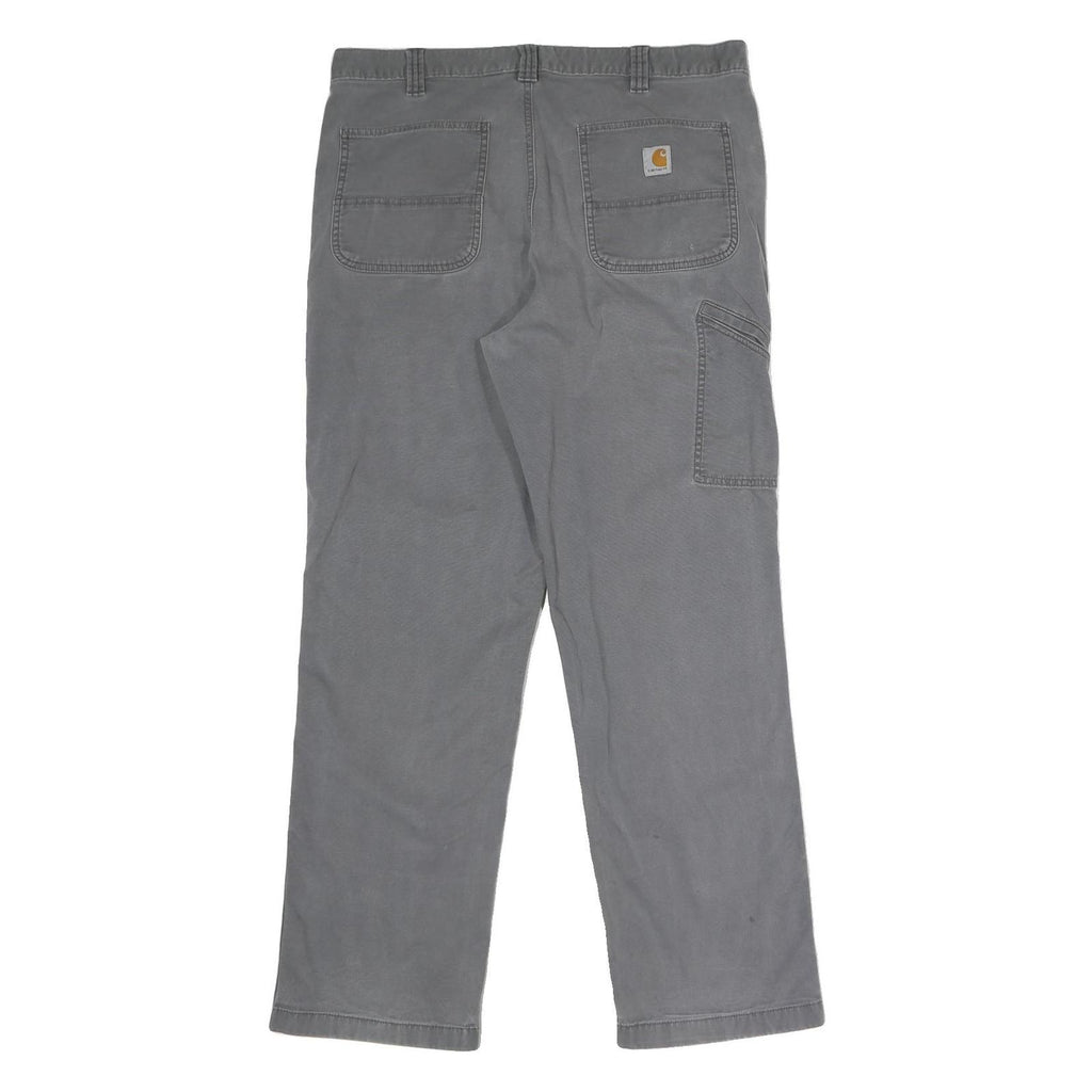 CARHARTT Mens Relaxed Grey Cotton Blend Trousers W38 L34 Workwear Utility Zip