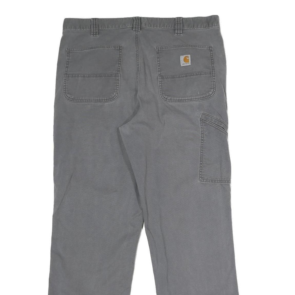 CARHARTT Mens Relaxed Grey Cotton Blend Trousers W38 L34 Workwear Utility Zip
