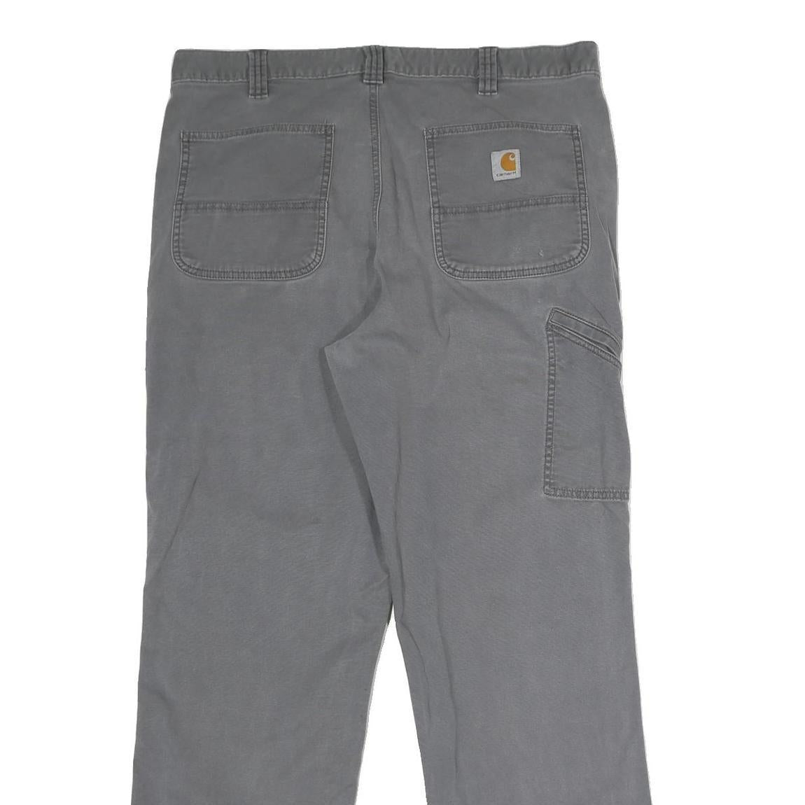 CARHARTT Mens Relaxed Grey Cotton Blend Trousers W38 L34 Workwear Utility Zip