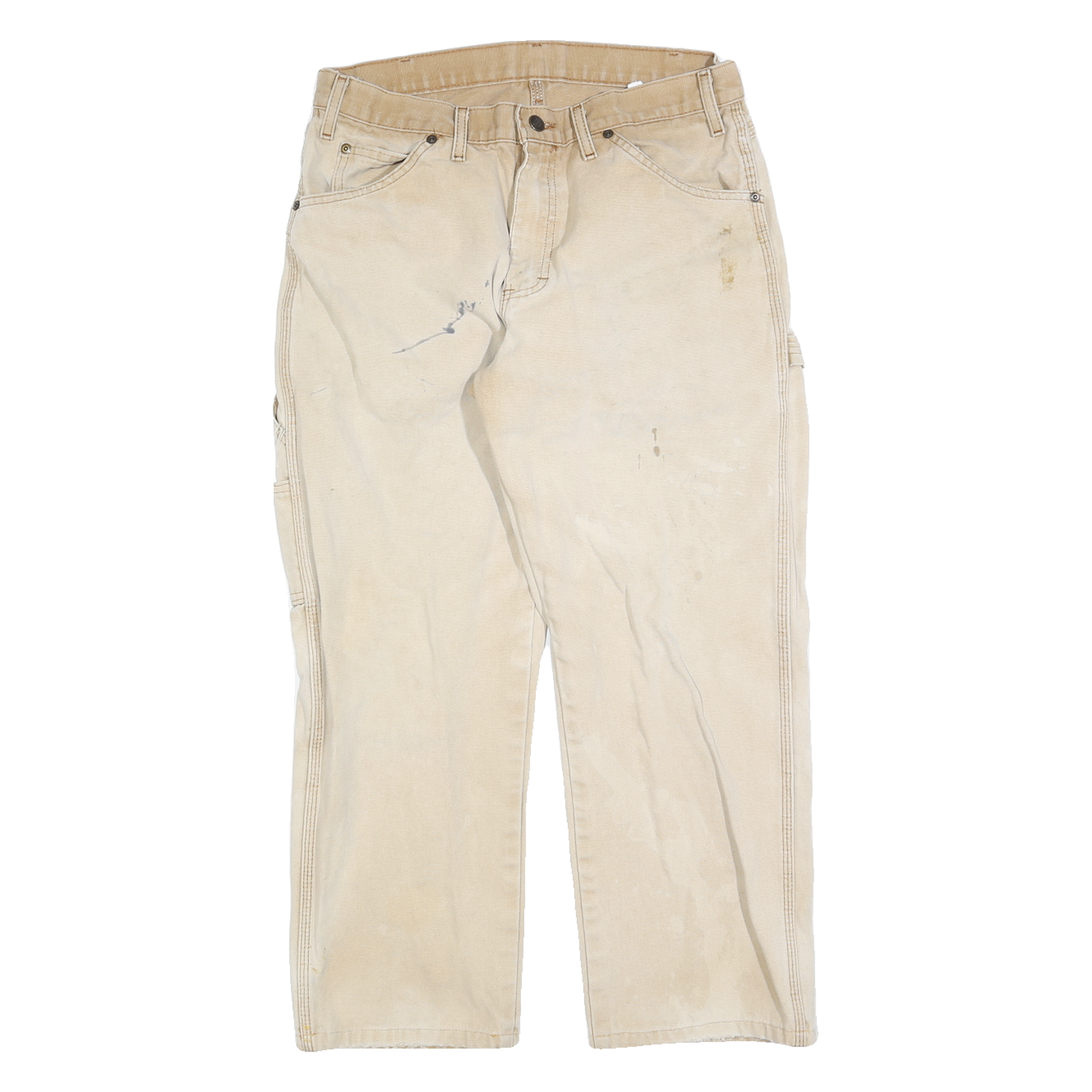 DICKIES Mens Jeans Beige Regular Straight Denim W32 L24 Workwear Utility Pants