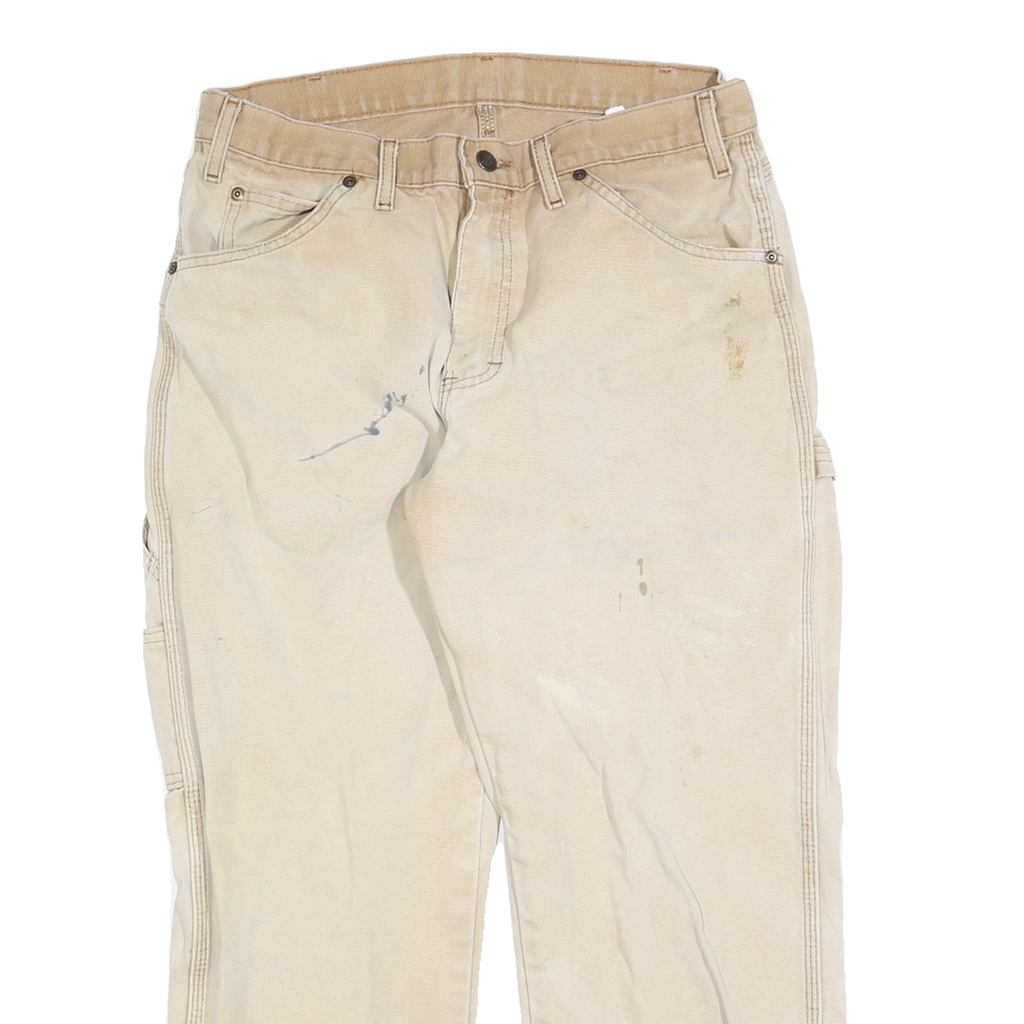 DICKIES Mens Jeans Beige Regular Straight Denim W32 L24 Workwear Utility Pants