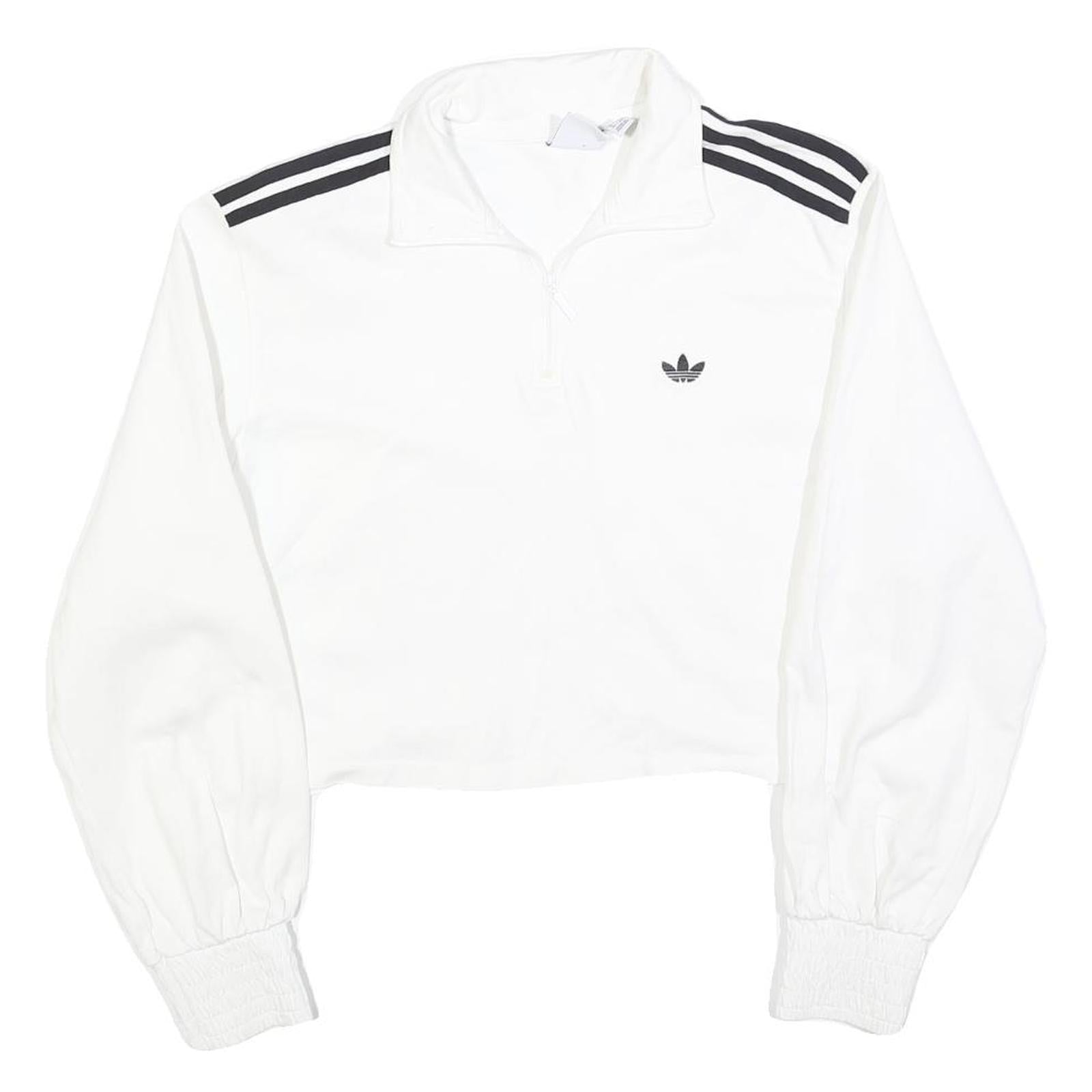 ADIDAS Womens White Sweatshirt Crew Neck UK 10 Cotton Blend Long Sleeve