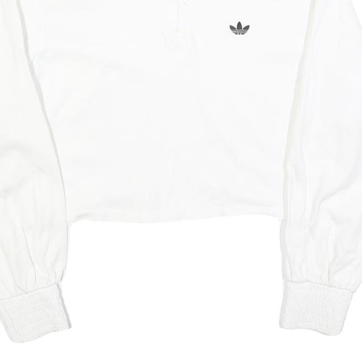 ADIDAS Womens White Sweatshirt Crew Neck UK 10 Cotton Blend Long Sleeve