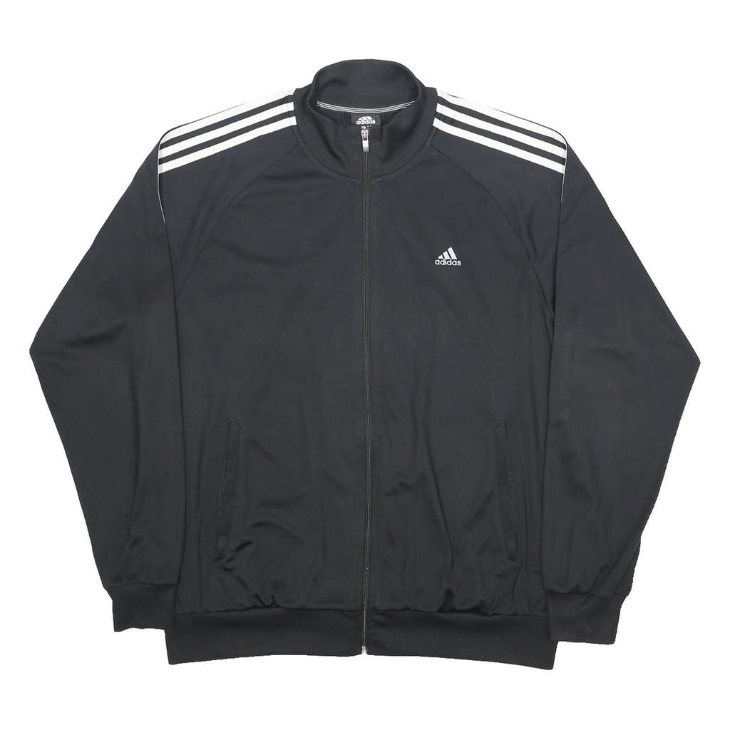 ADIDAS Mens Black Zip Jacket L Polyester Track Three Stripe Classic Sportswear