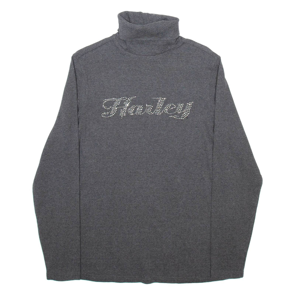 HARLEY DAVIDSON Womens Patterned Jumper Grey Roll Neck Tight Knit M