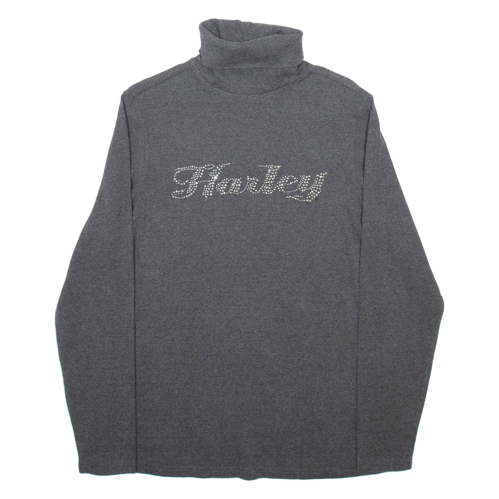 HARLEY DAVIDSON Womens Patterned Jumper Grey Roll Neck Tight Knit M