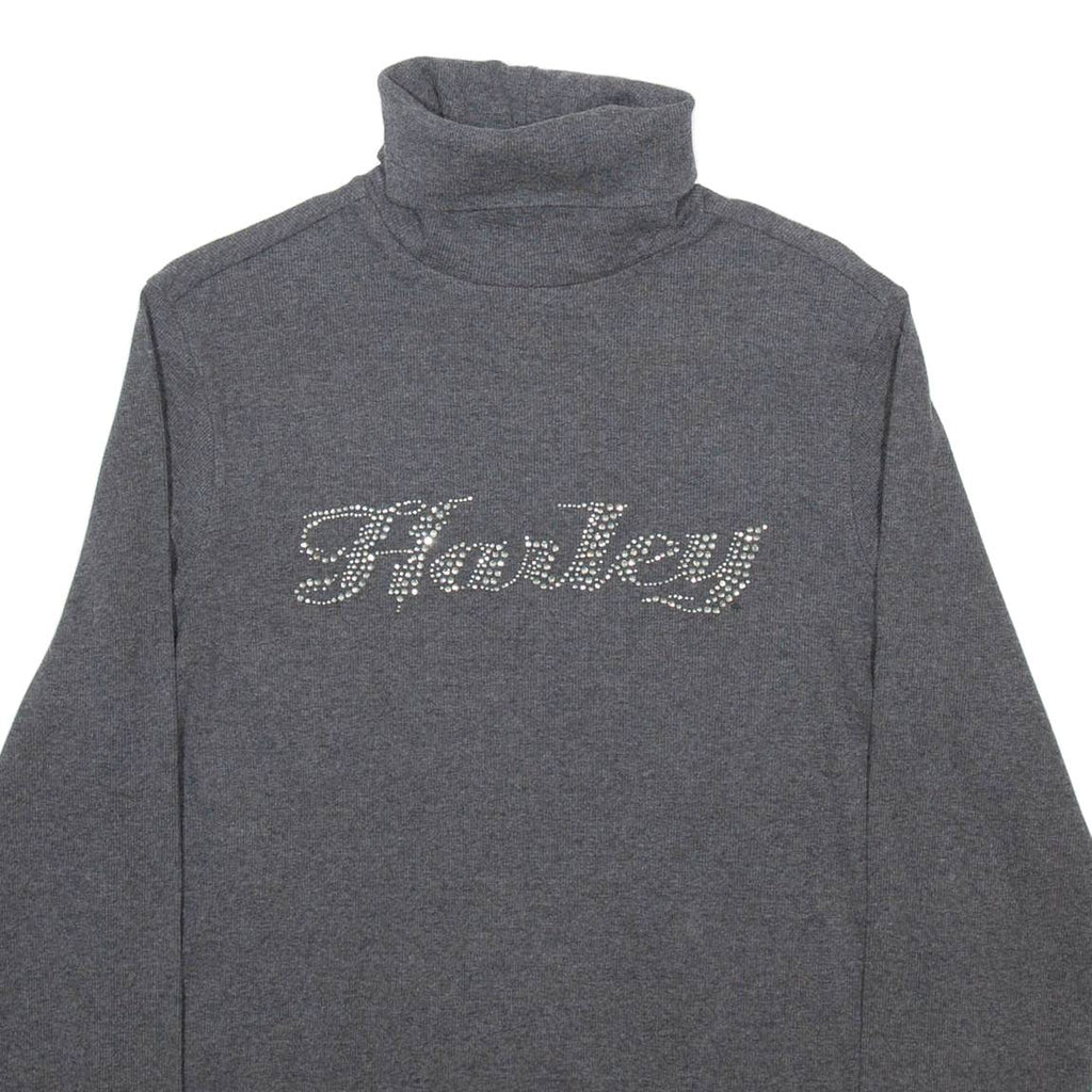HARLEY DAVIDSON Womens Patterned Jumper Grey Roll Neck Tight Knit M