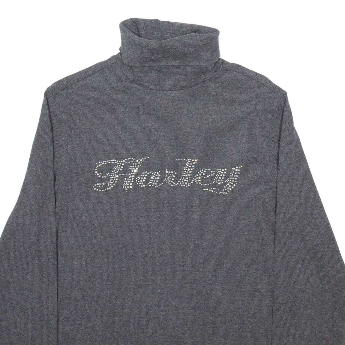 HARLEY DAVIDSON Womens Patterned Jumper Grey Roll Neck Tight Knit M