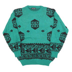 YING Womens Green Patterned Jumper Crew Neck Basic Knit M Fashion Knitwear