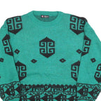 YING Womens Green Patterned Jumper Crew Neck Basic Knit M Fashion Knitwear
