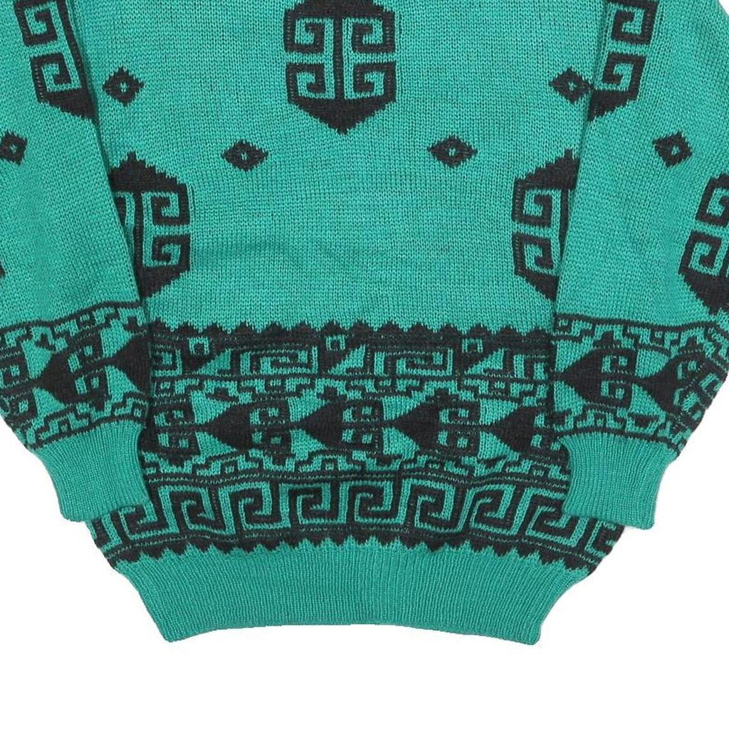 YING Womens Green Patterned Jumper Crew Neck Basic Knit M Fashion Knitwear
