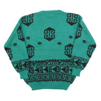 YING Womens Green Patterned Jumper Crew Neck Basic Knit M Fashion Knitwear