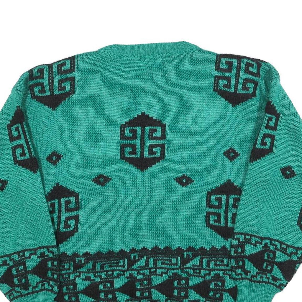 YING Womens Green Patterned Jumper Crew Neck Basic Knit M Fashion Knitwear