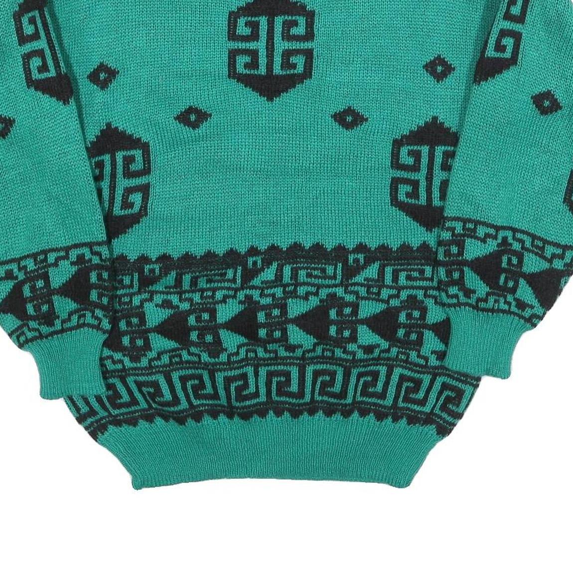 YING Womens Green Patterned Jumper Crew Neck Basic Knit M Fashion Knitwear