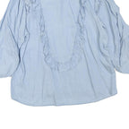 ZARA Womens Light Blue Ruffle Detail Blouse Long Sleeve V-Neck L Cotton Blend