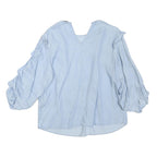 ZARA Womens Light Blue Ruffle Detail Blouse Long Sleeve V-Neck L Cotton Blend