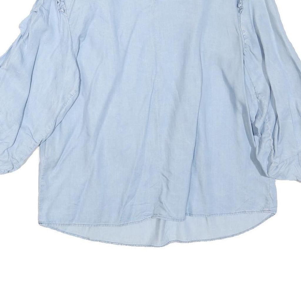 ZARA Womens Light Blue Ruffle Detail Blouse Long Sleeve V-Neck L Cotton Blend