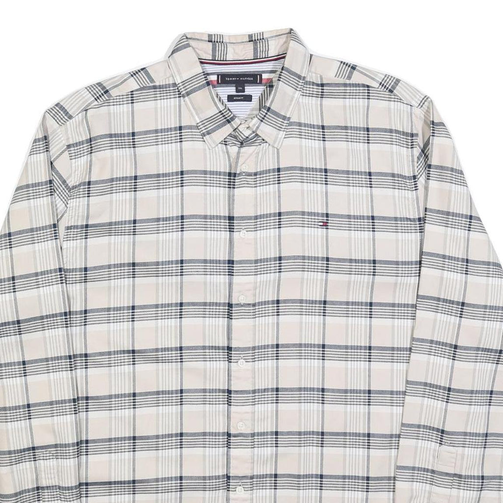 TOMMY HILFIGER Mens Beige & Grey Check Shirt 2XL Cotton Blend Long Sleeve