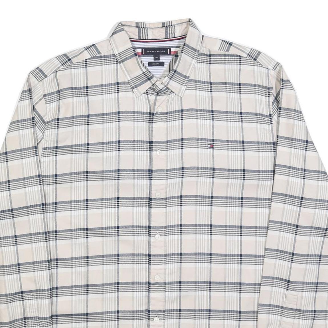 TOMMY HILFIGER Mens Beige & Grey Check Shirt 2XL Cotton Blend Long Sleeve