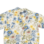LIZ WEAR Womens White & Blue Floral Cotton Blend Shirt S Summer Casual