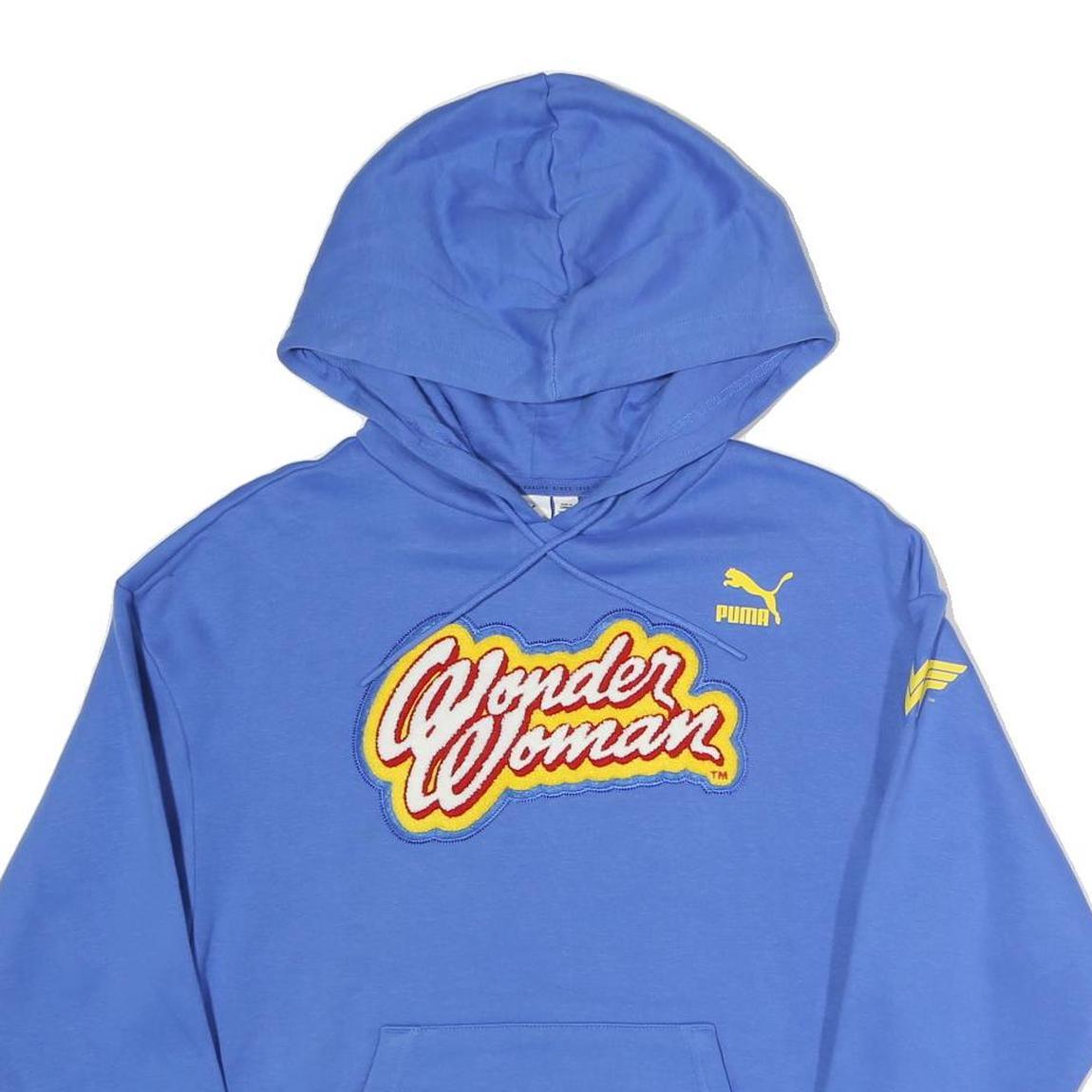 PUMA Womens Blue Wonder Woman Hoodie XS Cotton Pullover Sweatshirt