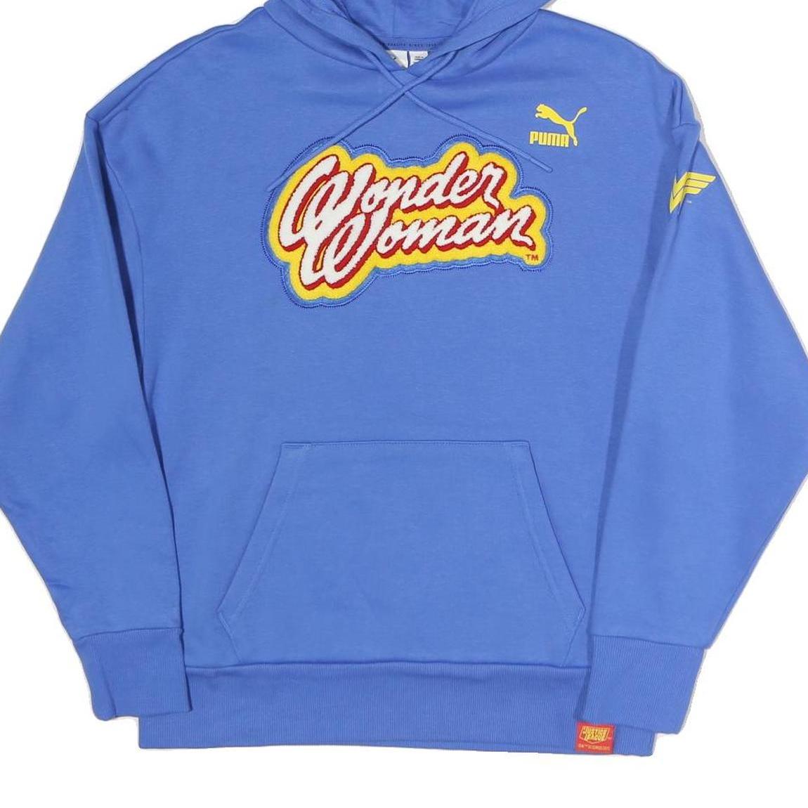 PUMA Womens Blue Wonder Woman Hoodie XS Cotton Pullover Sweatshirt