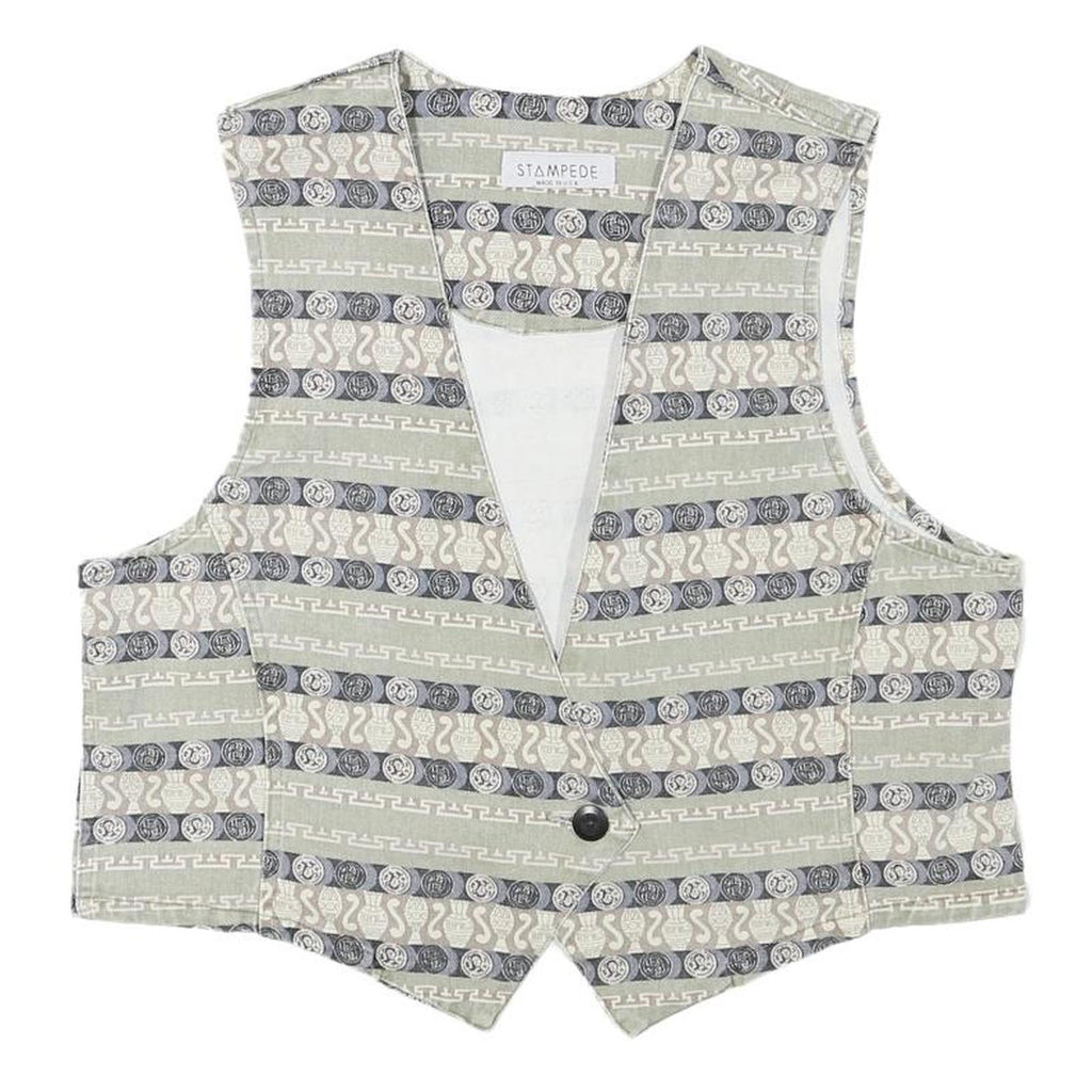 STAMPEDE Womens Grey & Cream Patterned Button Jacket S Cotton Blend Vest