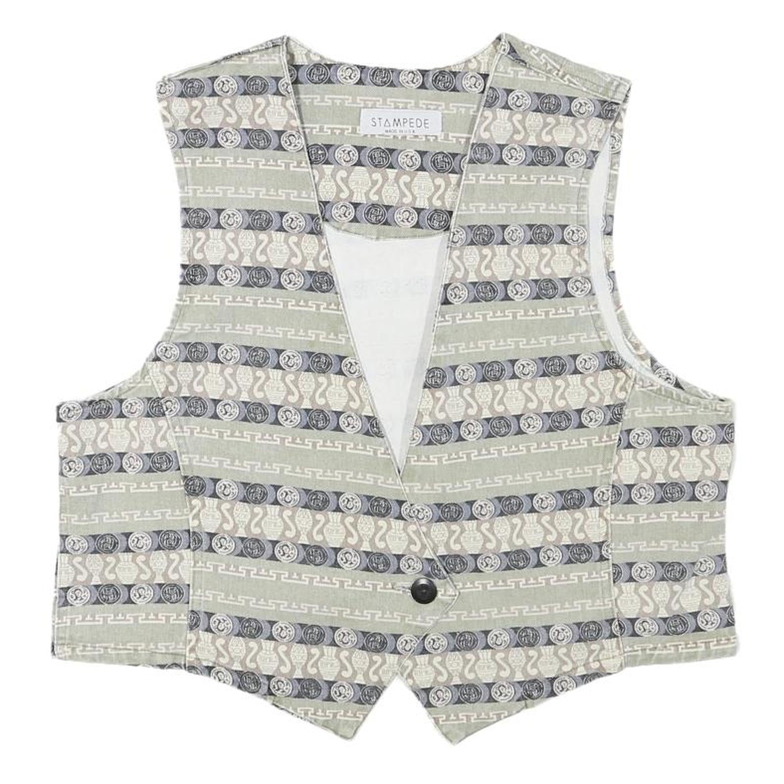 STAMPEDE Womens Grey & Cream Patterned Button Jacket S Cotton Blend Vest