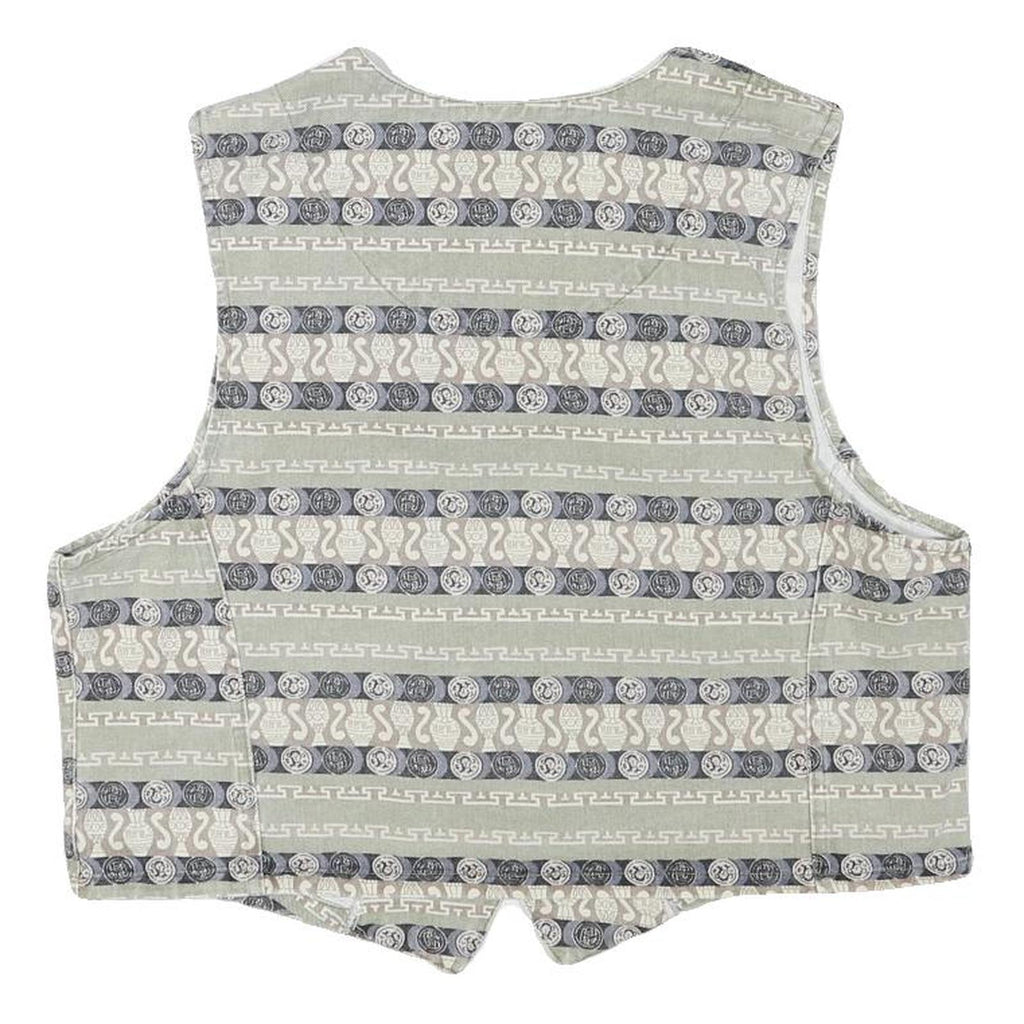 STAMPEDE Womens Grey & Cream Patterned Button Jacket S Cotton Blend Vest