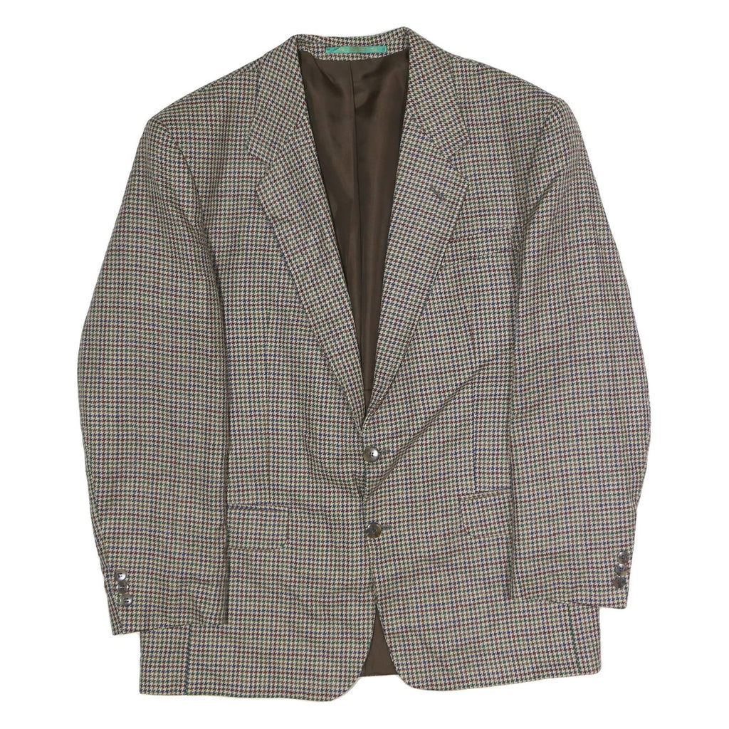 CANDA Mens Brown & Blue Wool Houndstooth Tailored Button Jacket 2XL Woollen