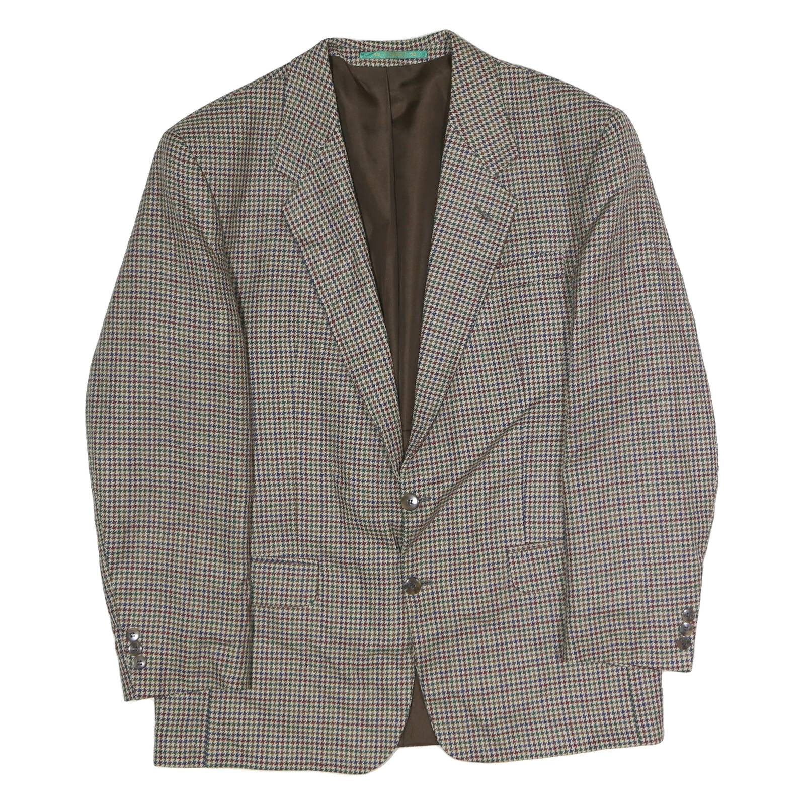 CANDA Mens Brown & Blue Wool Houndstooth Tailored Button Jacket 2XL Woollen