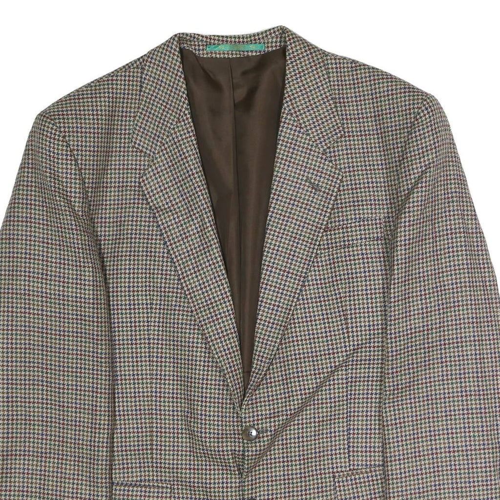 CANDA Mens Brown & Blue Wool Houndstooth Tailored Button Jacket 2XL Woollen