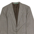 CANDA Mens Brown & Blue Wool Houndstooth Tailored Button Jacket 2XL Woollen