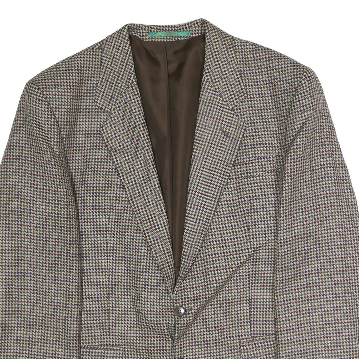 CANDA Mens Brown & Blue Wool Houndstooth Tailored Button Jacket 2XL Woollen