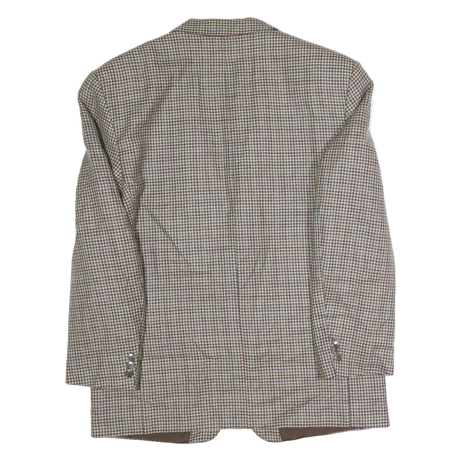 CANDA Mens Brown & Blue Wool Houndstooth Tailored Button Jacket 2XL Woollen