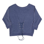 JUICY COUTURE Womens Blue Cotton Blend Crew Neck M Lace Up Back Sweatshirt