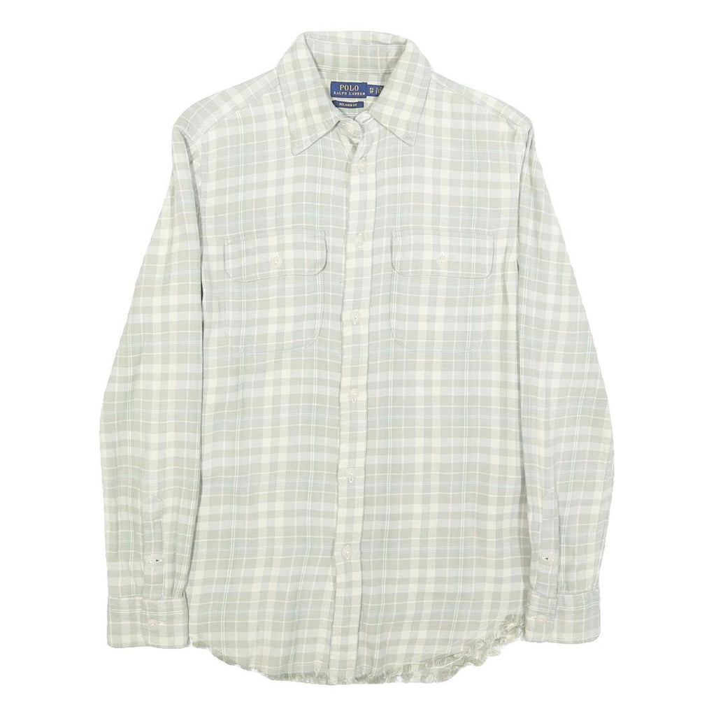 POLO RALPH LAUREN Mens Beige & White Checked Shirt XS Casual Cotton Blend Long