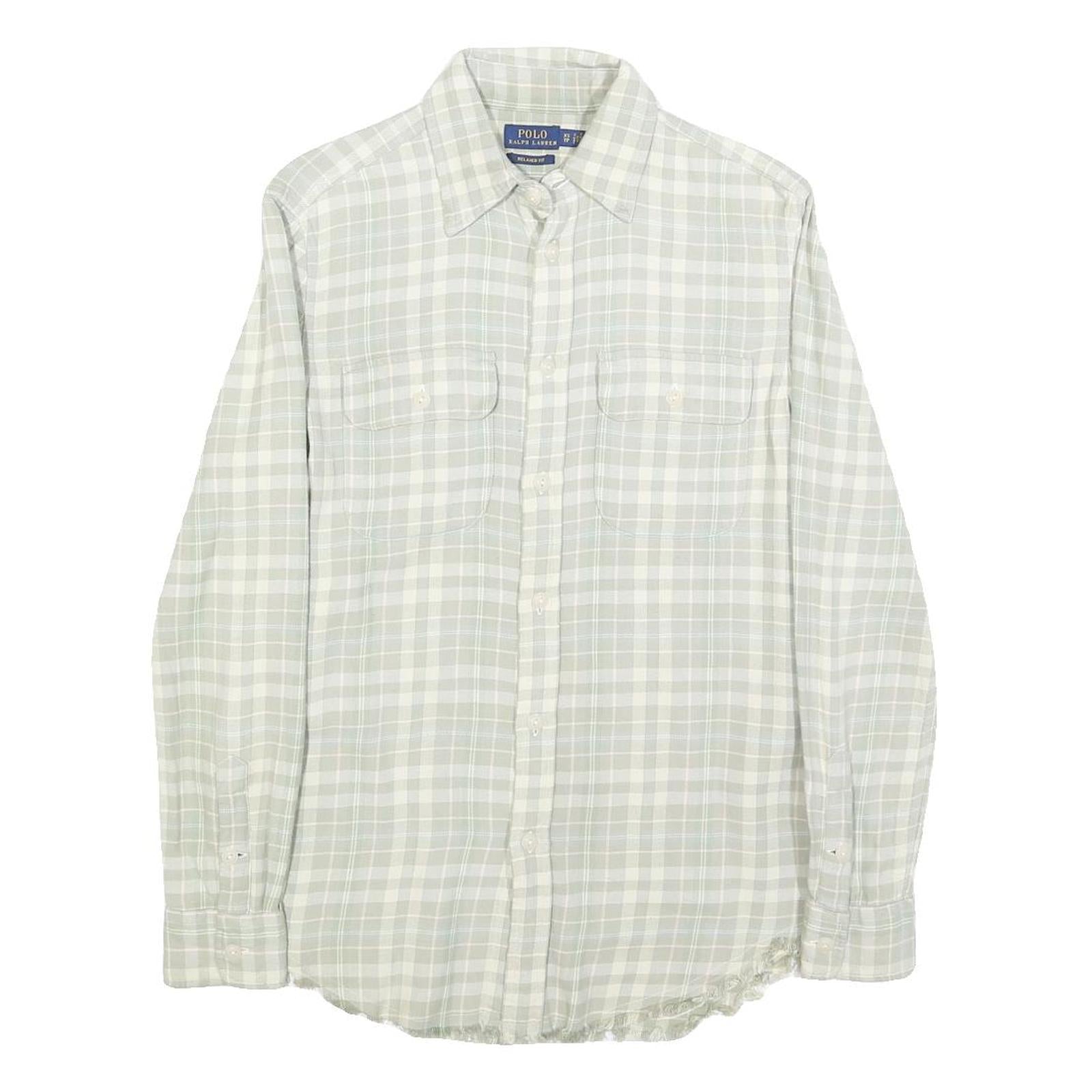 POLO RALPH LAUREN Mens Beige & White Checked Shirt XS Casual Cotton Blend Long