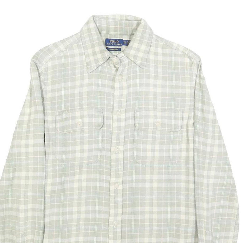 POLO RALPH LAUREN Mens Beige & White Checked Shirt XS Casual Cotton Blend Long