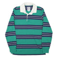 LANDS END Mens Green & Navy Striped Long Sleeve Polo Shirt M Cotton Blend Casual