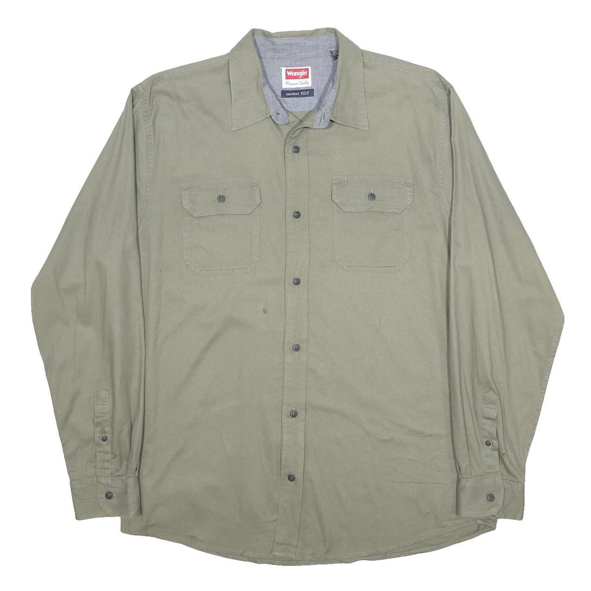 WRANGLER Mens Green Cotton Blend Shirt L Long Sleeve Buttoned Workwear Casual