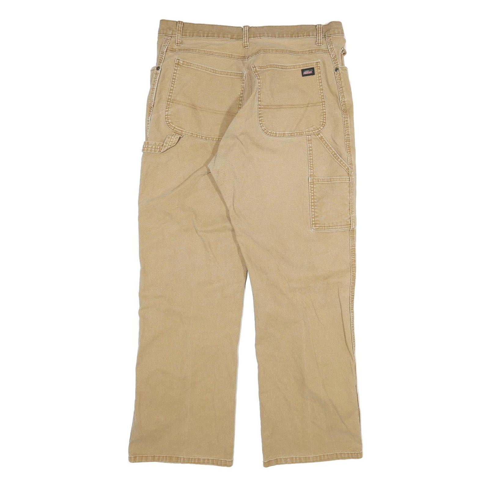 DICKIES Mens Cotton Blend Beige Regular Fit Straight Leg Trousers W34 L30