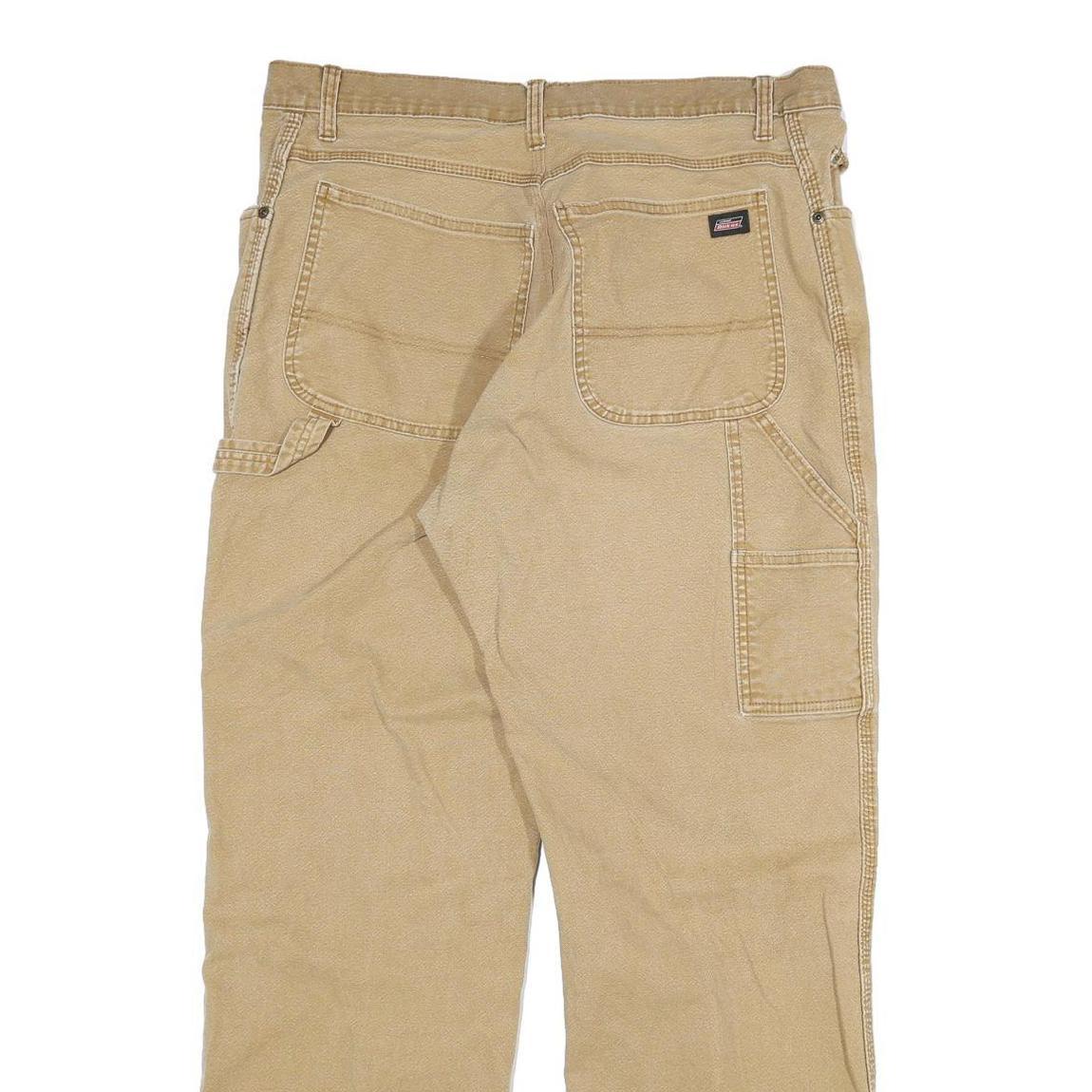 DICKIES Mens Cotton Blend Beige Regular Fit Straight Leg Trousers W34 L30